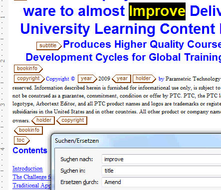PTC Arbortext Uebungen learningexchange Lernprogramme Tutorial  Attribute in Editor 6.0 suchen und ersetzen